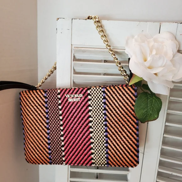 Victoria’s Secret Woven Y2K Multicolor Bag with Gold Chain Handle - Picture 3 of 8